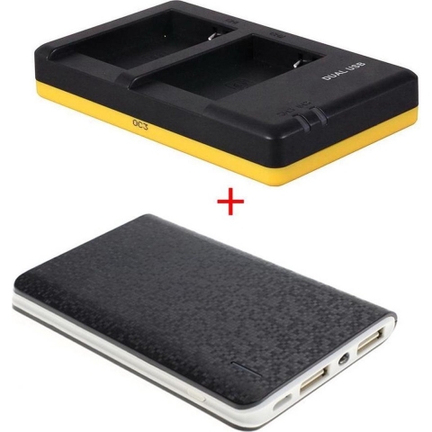 Powerpakket Deluxe: NB-10L duo oplader + 5000mAh Powerbank voor 2 Canon accu's NB-10L