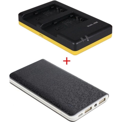 Powerpakket Deluxe: VW-VBT380 duo oplader + 5000mAh Powerbank voor 2 Panasonic accu's VW-VBT190/380