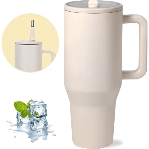HI NATURE™ RVS Thermosbeker - Dubbelwandig Isolatie - 1.2 liter Beige
