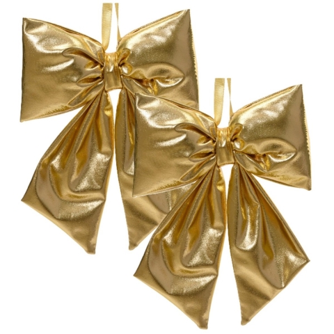 Grote decoratie strik - 2x - 28 x 40 cm - goud - metallic - kunststof - deur ornament kerststrik -