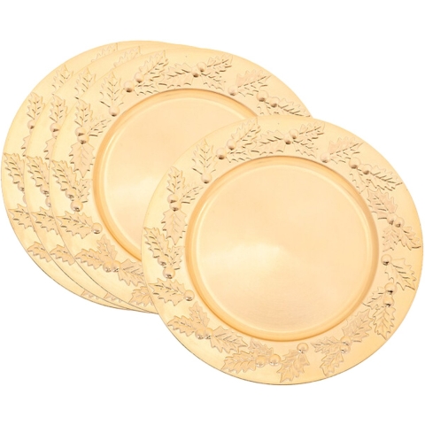 Diner/Kerstdiner onderborden - 4x - goud - kerstprint - rond - D33 cm - multifunctioneel -