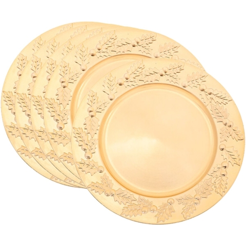 Diner/Kerstdiner onderborden - 6x - goud - kerstprint - rond - D33 cm - multifunctioneel -