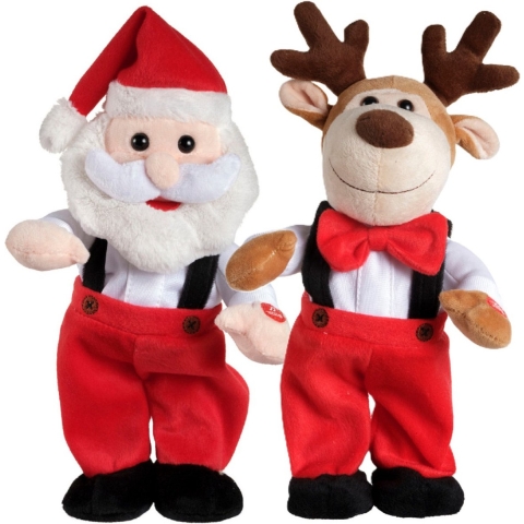 Kerstman pop - en rendier pop - met beweging en geluid - 32 cm - dansen en zingend -