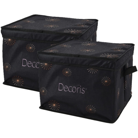 Kerstballen opbergbox - 2x - zwart- 41 x 31 x 32 cm - opvouwbaar - polyester -