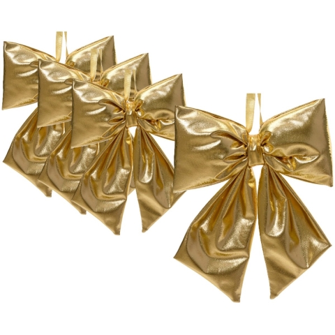 Grote decoratie strik - 4x - 28 x 40 cm - goud - metallic - kunststof - deur ornament kerststrik -