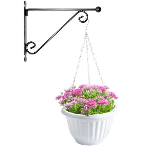 Hangpot + Muurhaak Siena - wit - D20 cm - kunststof - metaal - tuinaccessoires -
