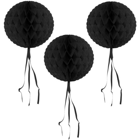 Decoratie bol - 6x - zwart - 30 cm - crepe papier - versiering - feestversiering -