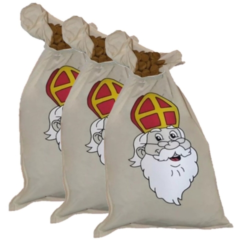 Sinterklaas strooizak voor snoep - 10x - katoen - 35 x 60 cm - Sint en Piet strooigoed zakken -