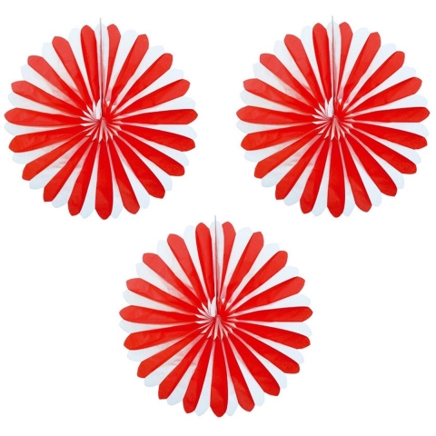 Set van 4x stuks decoratie waaiers rood/wit 35 cm -