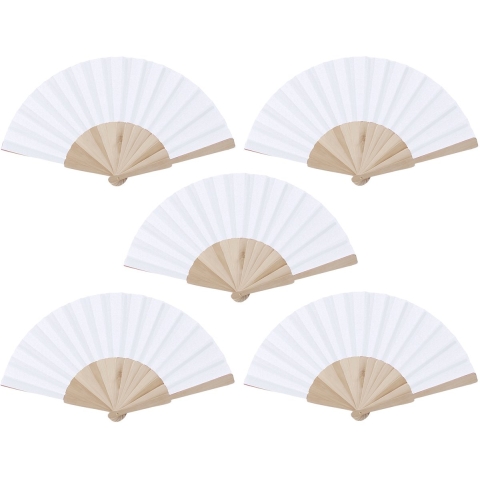 Spaanse waaier - 30x - wit - 42 x 23 cm - hout - verkoelend - handwaaier -
