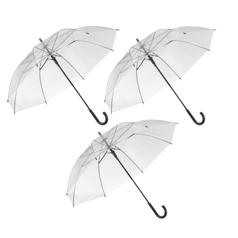 Paraplu transparant - 3x - kunststof/staal - D58 cm- zwart handvat - opvouwbaar -