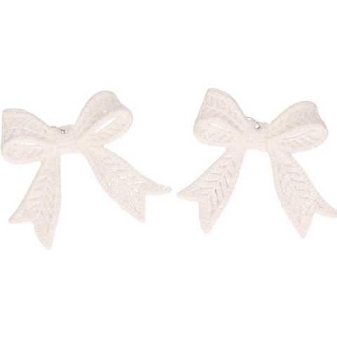 8x Kersthangers witte strikjes met glitters 11 cm -