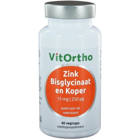 Gratis Verzending: 2x Vitortho Zink Bisglycinaat15 mg 60 vegacapsules