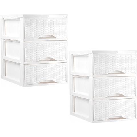 Ladeblokje/bureau organizer - 2x stuks - 3 lades - ivoor wit - L18 x B25 x H33 cm - plastic -