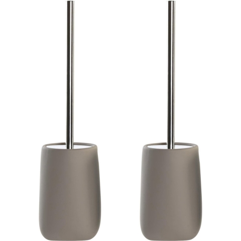 2x Stuks WC/Toiletborstel in houder dolomiet kunststeen taupe/beige 41 x 11 cm -