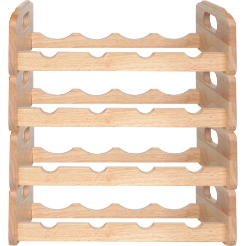 Wijnrek voor 4x flessen - 4x - hout kleur - stapelbaar - 45 x 22 x 12 cm -