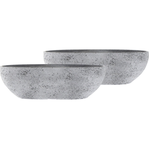 2x stuks bloempot/plantenpot balkonbak van gerecycled kunststof beton grijs D55 x 16 en H16 cm -