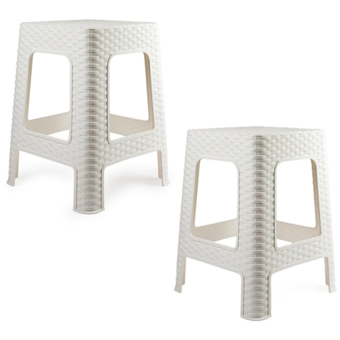 Zit krukjes - 2x - wit - rotan kunststof - 37 x 37 x 46 cm - extra zitplaatsen -