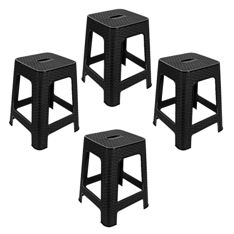 Zit krukjes - 4x - antraciet - rotan kunststof - 37 x 37 x 45 cm - extra zitplaatsen -