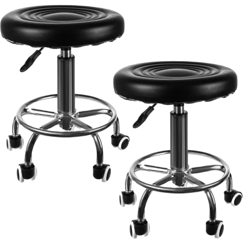 Beauty Lushh Kappers stoel - 2x - met wieltjes - zwart - metaal - tot 150 kilo - in hoogte verstelba -