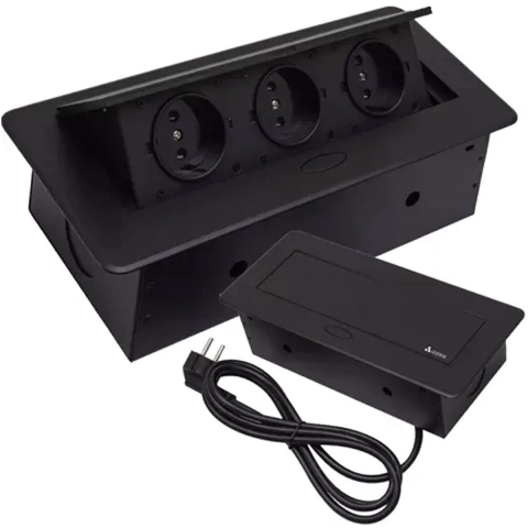 Izoxis Inbouw stekkerdoos - 3x schuko stopcontact - zwart - 190 cm -