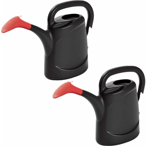 Set van 2x stuks zwarte kunststof bloemen/planten gieters met broeskop/sproeikop 7,5 liter -
