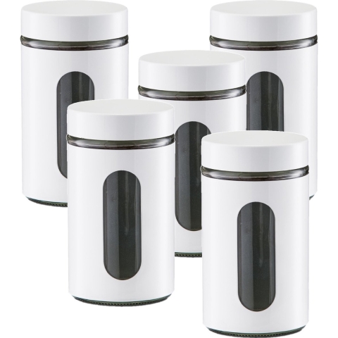 Voedsel keuken voorrraadpot - 8x - metaal - wit - 900 ml - met venster - blikken/bussen -