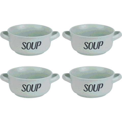 Soepkom van aardewerk - 12x - groen - Dia 13,5 cm - 470 ml - Servies - Soepkommen -