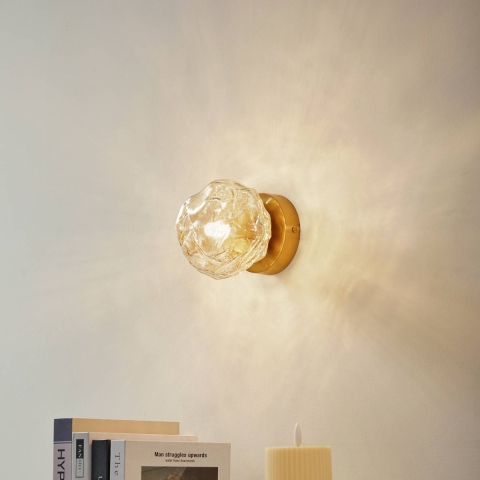 Lindby - Piatra Wandlamp Amber/Geel Koper