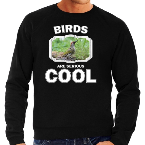 Dieren groene specht sweater zwart heren - birds are cool trui M -