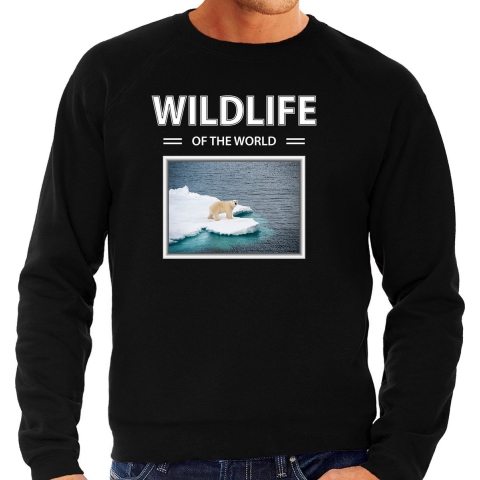 Ijsbeer sweater / trui met dieren foto wildlife of the world zwart voor heren XL -