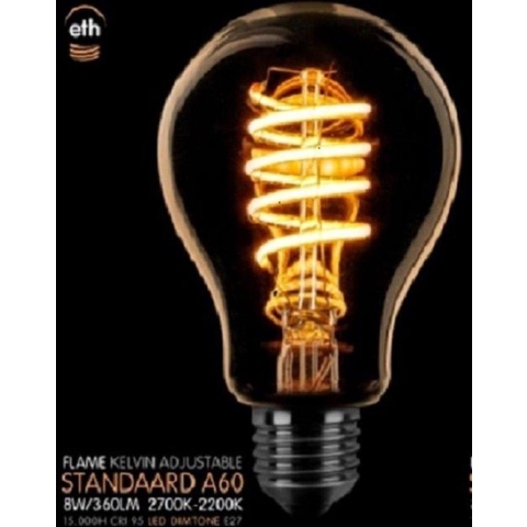 ETH LED Spiral Standard - E27 - dimtone - 8W - 2700K tot 2200K - goud