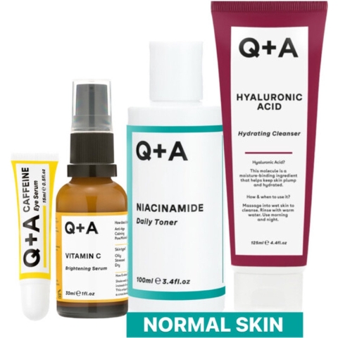 Q+A Normal Skin - Reinigingsgel 1x 125 ml&Toner 1x 100 ml&Gezichtsserum 1x 30 ml&Oogserum 1x 15 ml - Pakket