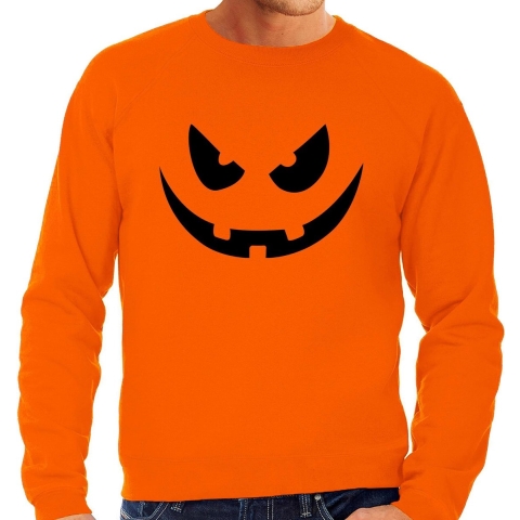 Pompoen gezicht halloween verkleed sweater oranje voor heren S -