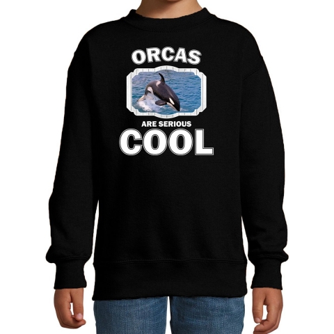 Dieren grote orka sweater zwart kinderen - orcas are cool trui jongens en meisjes 7-8 jaar (122/128) -