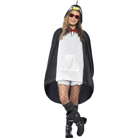 Party regenponcho - verkleedpak - dierenpak - pinguin - dames - zwart -