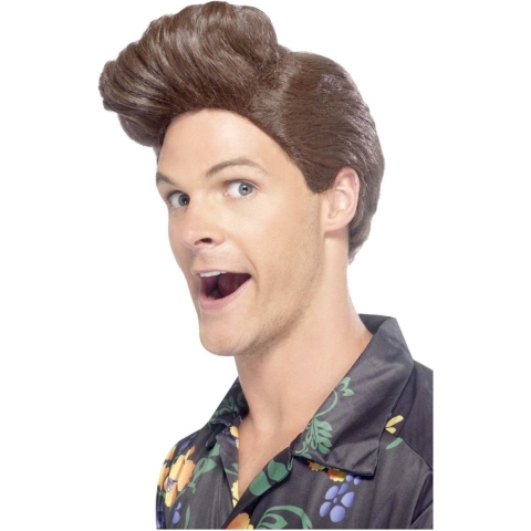 Carnaval verkleed pruik voor heren - Ace Ventura - met kenmerkende vetkuif - bruin -