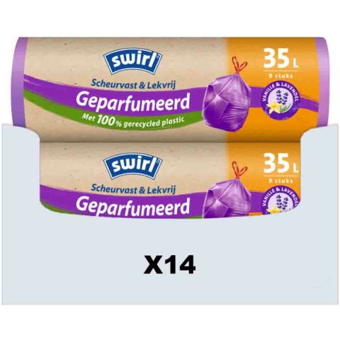 14x Swirl Pedaalemmerzakken Geparfumeerd Vanille&Lavendel met Trekband 35 liter 9 stuks