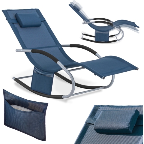 SoBuy OGS28-NB - Tuinstoel - Schommelstoel met Verstelbare Hoofdsteun - Marineblauw