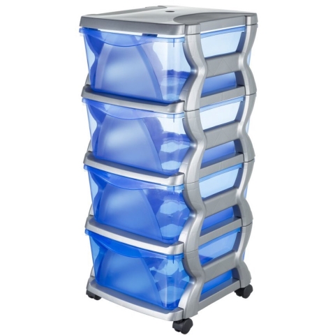 Bama Insieme Ladesysteem met Wieltjes 4 Laden 36x40x80 cm Zilver/Blauw/Transparant