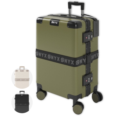 ONYX Handbagage Koffer 33L - Hardcase met TSA slot - Lichtgewicht 360° spinner wielen - Olive groen
