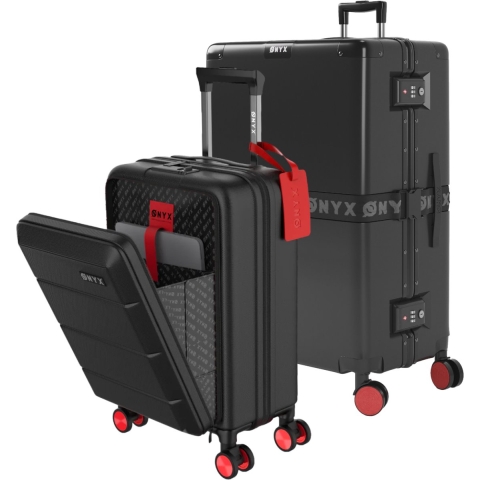 ONYX 2-delige Kofferset - Handbagage met voorvak en Check-in koffer - 35L/100 L - TSA slot - Lichtgewicht Trolley - Aluminium sluiting - Zwart