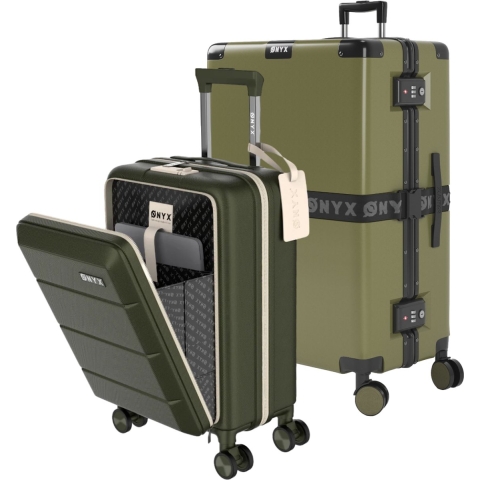 ONYX 2-delige Kofferset - Handbagage met voorvak en Check-in koffer - 35L/100 L - TSA slot - Lichtgewicht Trolley - Aluminium sluiting - Groen
