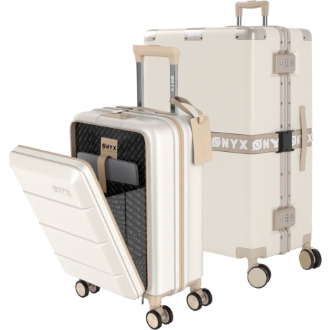 ONYX 2-delige Kofferset - Handbagage met voorvak en Check-in koffer - 35L/100 L - TSA slot - Lichtgewicht Trolley - Aluminium sluiting - Beige
