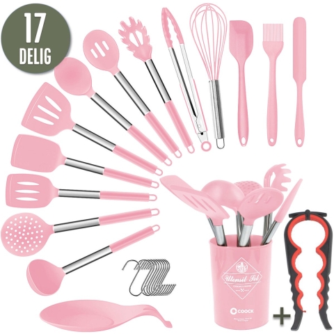 COOCK Keukengerei Set XL - 26 delig - Hittebestendig BPA-vrij - Roze (26 stuks)