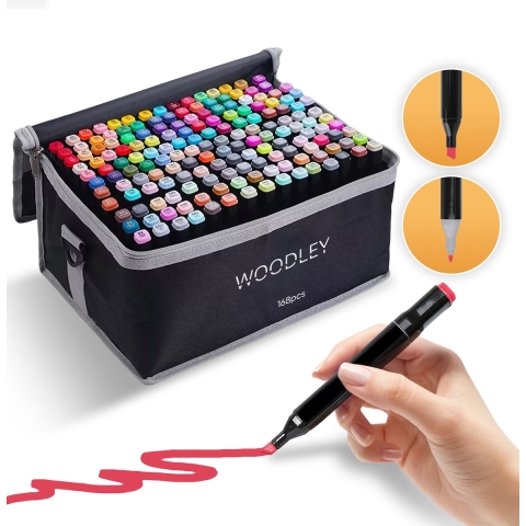Woodley Twinmarkers - Dubbelzijdige stiften - 168 kleuren - Alcohol markers (168 stuks)