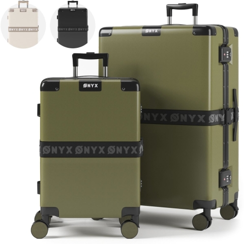 ONYX 2-delige Kofferset - Handbagage en Check-in koffer - 33L/100L - TSA slot - 360° spinner wielen - Lichtgewicht - Groen (2 stuks)