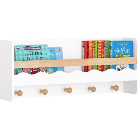SoBuy KMB78-W - Wandkapstok met Opbergplank en Haken - Wit