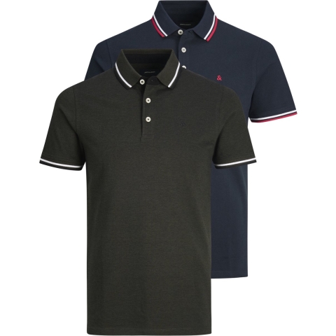 JACK&JONES JJEPAULOS - Poloshirt korte mouw - 2-pack donkerblauw en donkergroen (2 stuks)