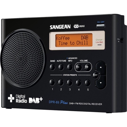 Sangean DPR-69+ Transistorradio DAB+, VHF (FM) Acculaadfunctie Zwart